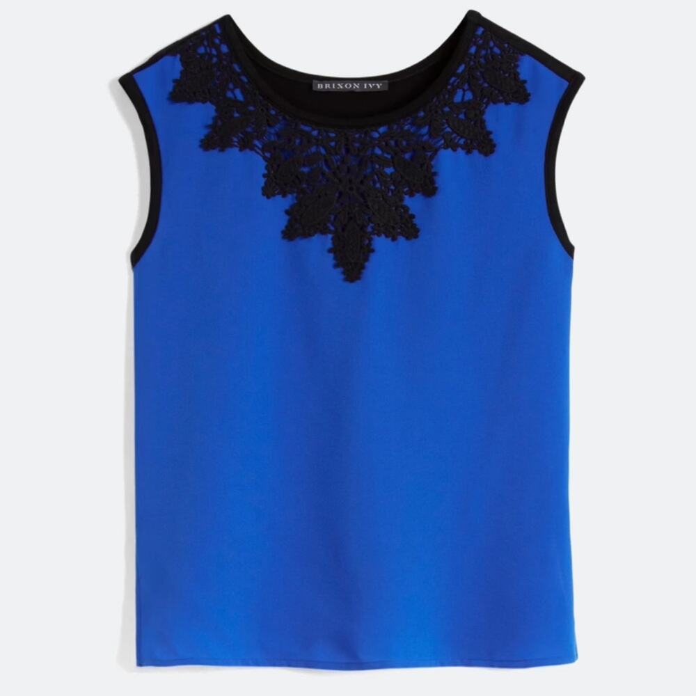 Brixon Ivy‎ XL Willard Lace Overlay Cobalt Blue Sleeveless Blouse Top